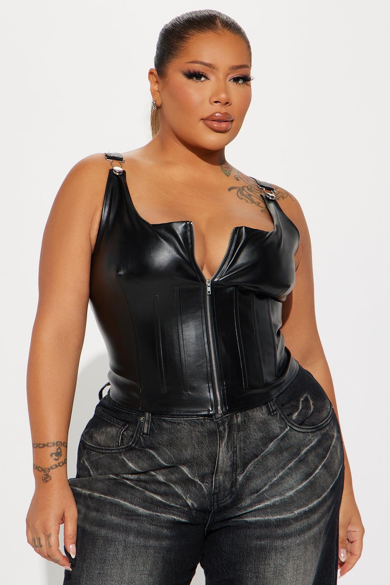 Fast Lane Faux Leather Corset Top - Black Product Image
