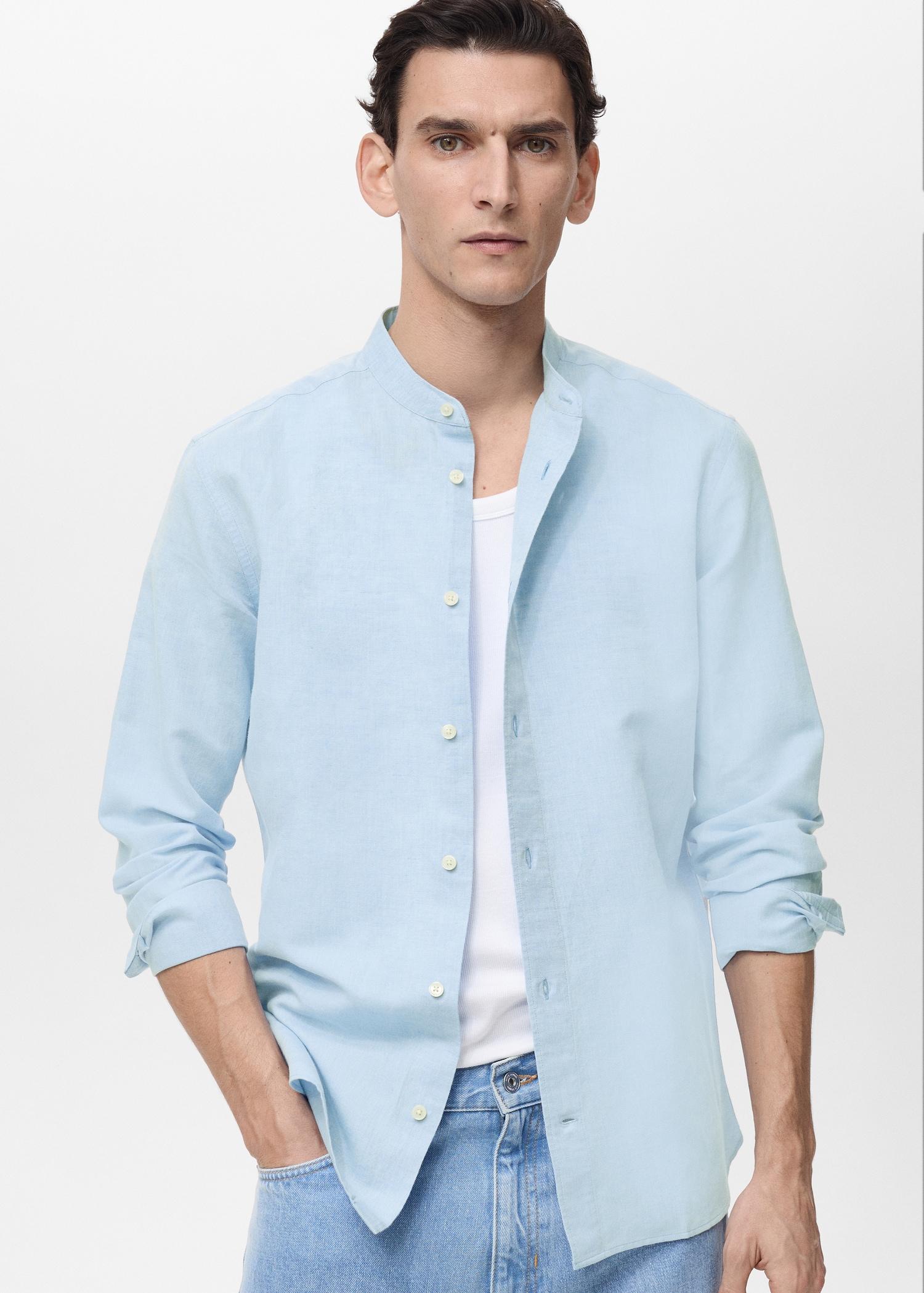 Mao collar linen shirt - Men | MANGO USA Product Image
