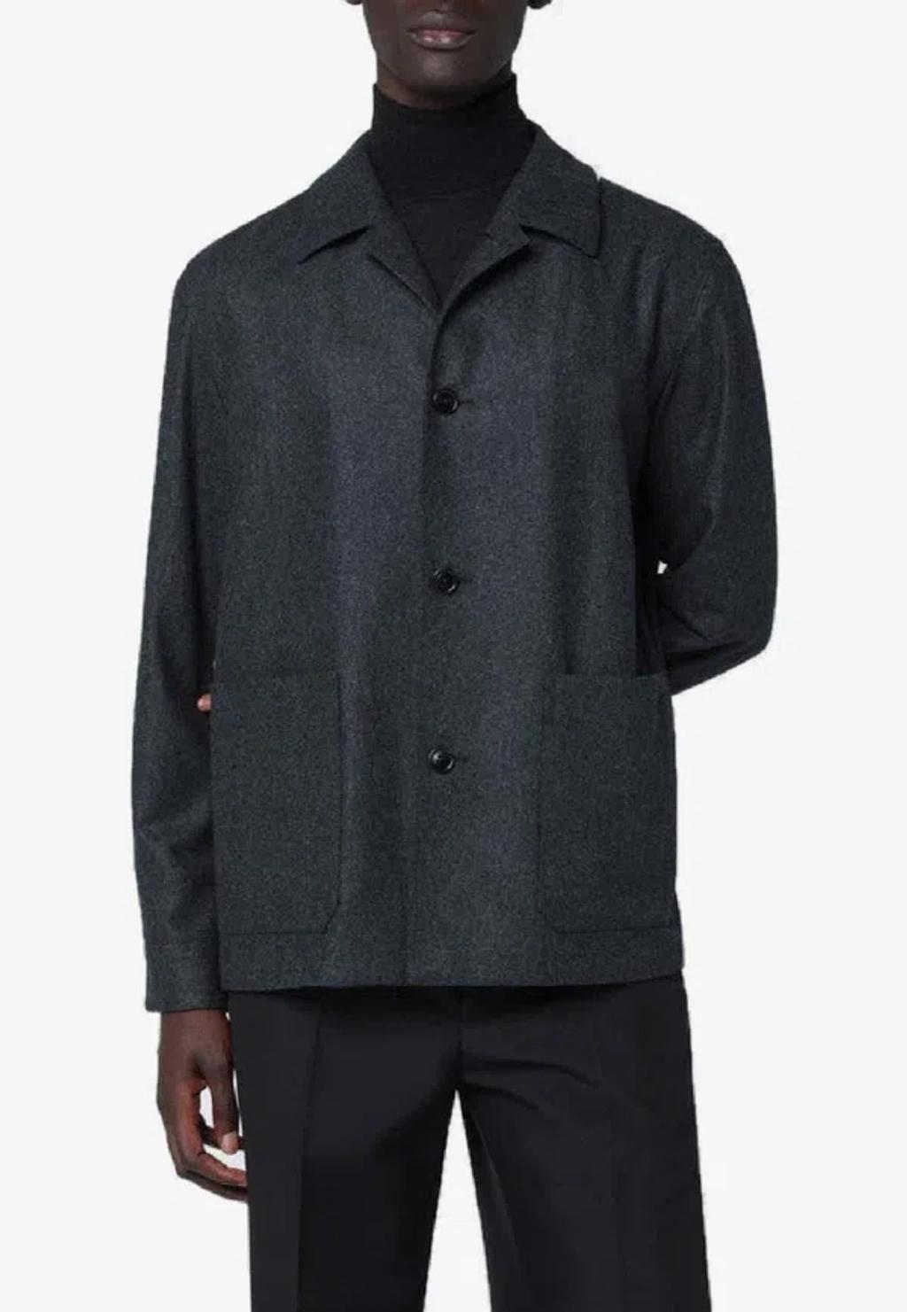 ZEGNA Wool Jacket Featuring Long Sleeves And Pockets In Blue Product Image
