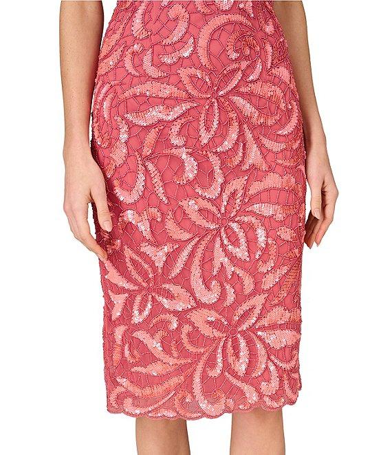 Aidan Mattox Halter Sleeveless Floral Beaded Mesh Sheath Dress Product Image