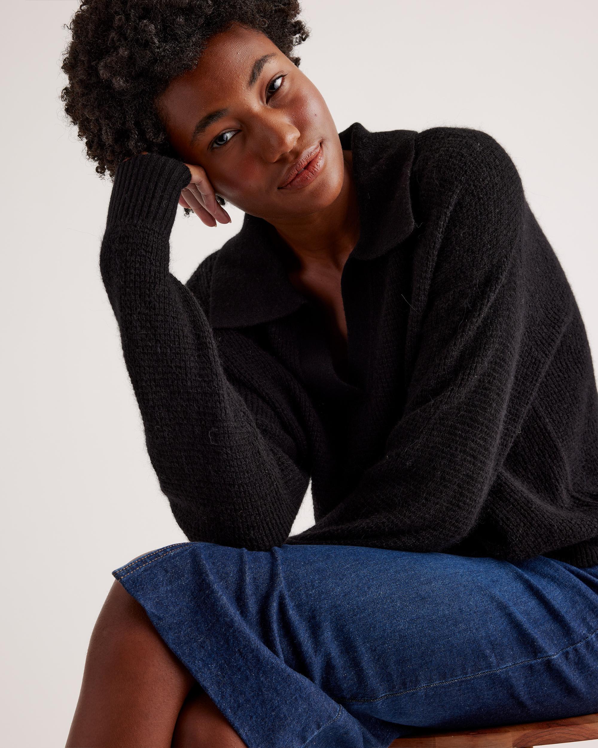 Quince | Women's Baby Alpaca-Wool Waffle Stitch Polo Sweater Size XS Product Image