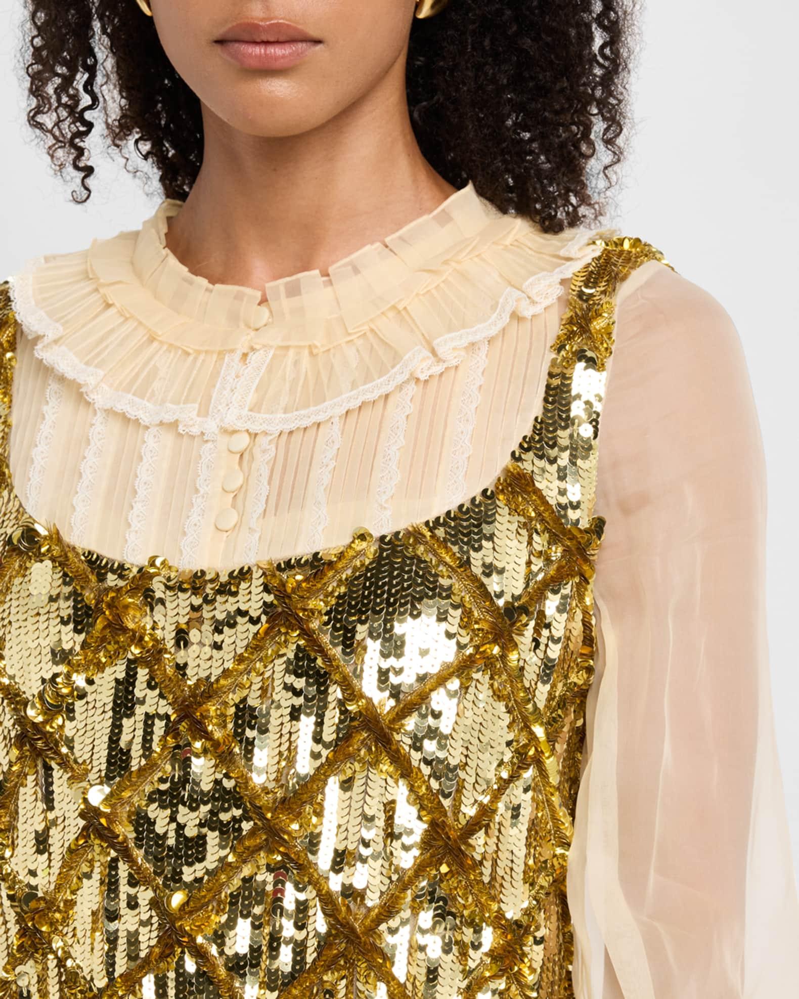 Sequined Layered Ruffle Long-Sleeve Mini Dress Product Image