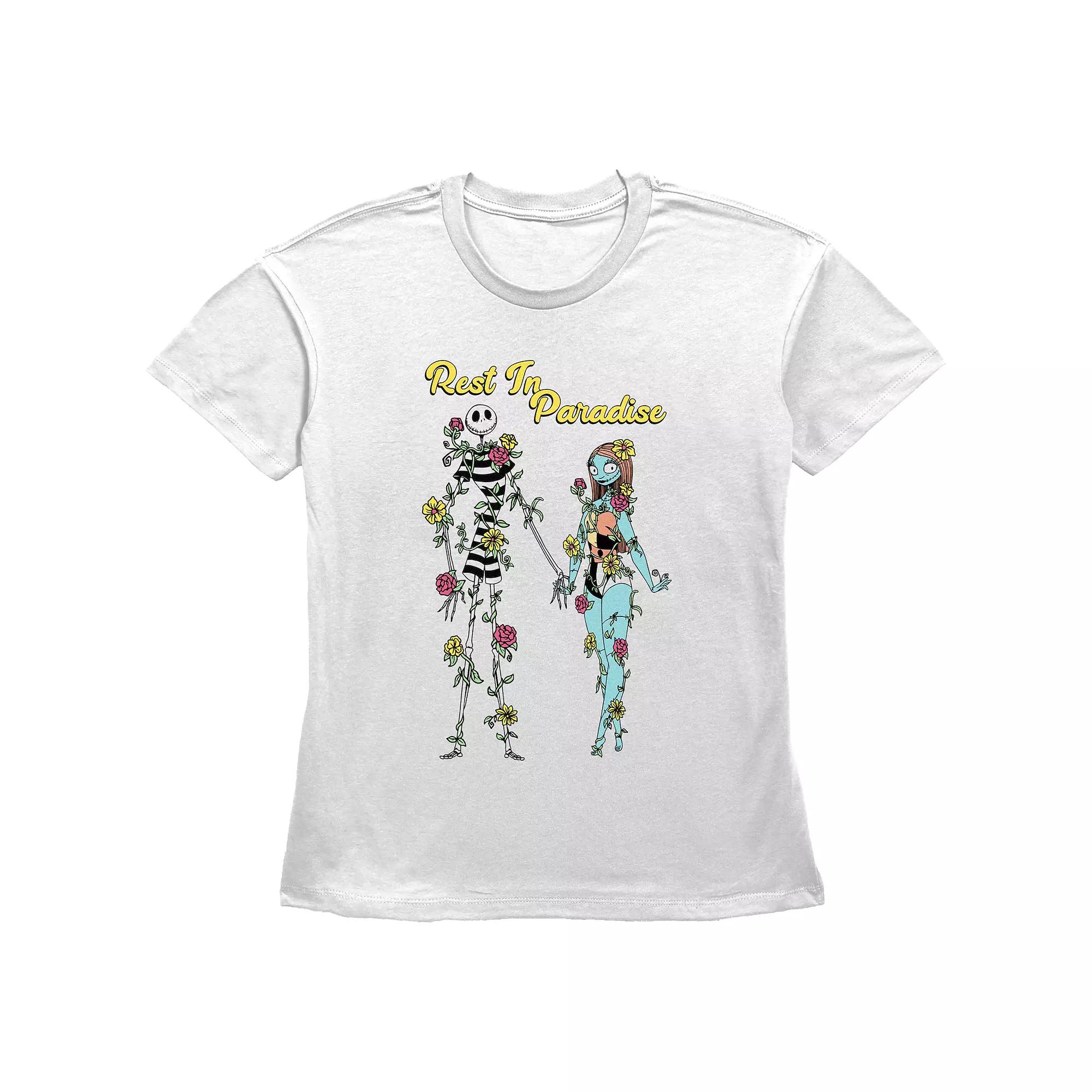 Disney's The Nightmare Before Christmas Jack Skellington And Sally Rest In Paradise Women's Graphic Tee, Size: Large, White Product Image