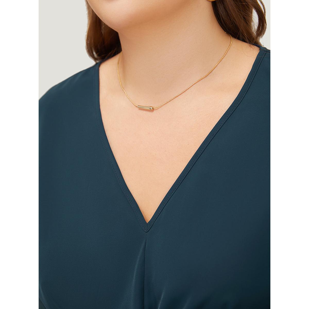 Plus Size Indigo Plain Twist Front Dolman Sleeve Asymmetrical Hem Blouse Women Office Short sleeve V-neck Dailywear Blouses BloomChic 26/4X Product Image