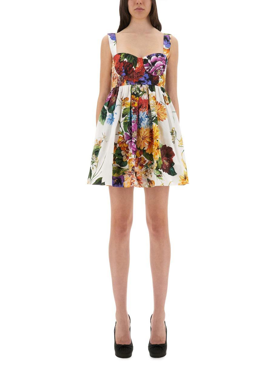 DOLCE & GABBANA Multicolor Sleeveless Dress With Bustier Style Neckline And All-over Floral Print In Cotton Woman Product Image
