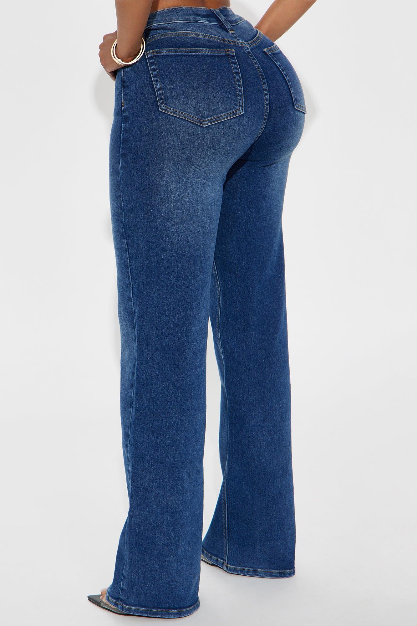Make My Day Stretch Wide Leg Jeans - Dark Wash Female Product Image
