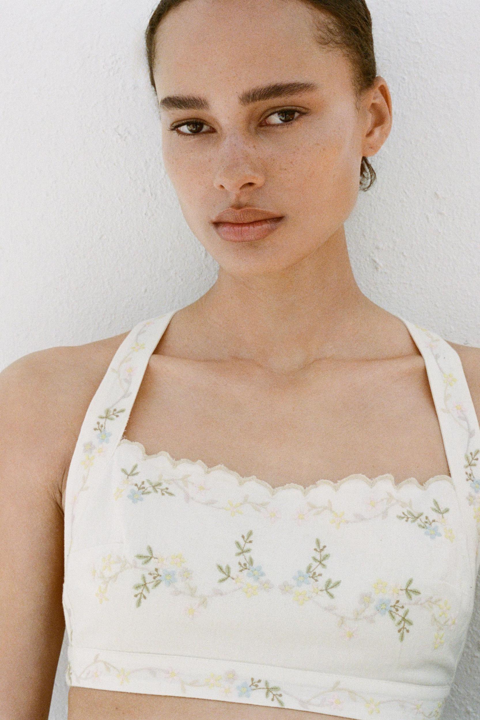 EMBROIDERED FLOWER CROP TOP Product Image