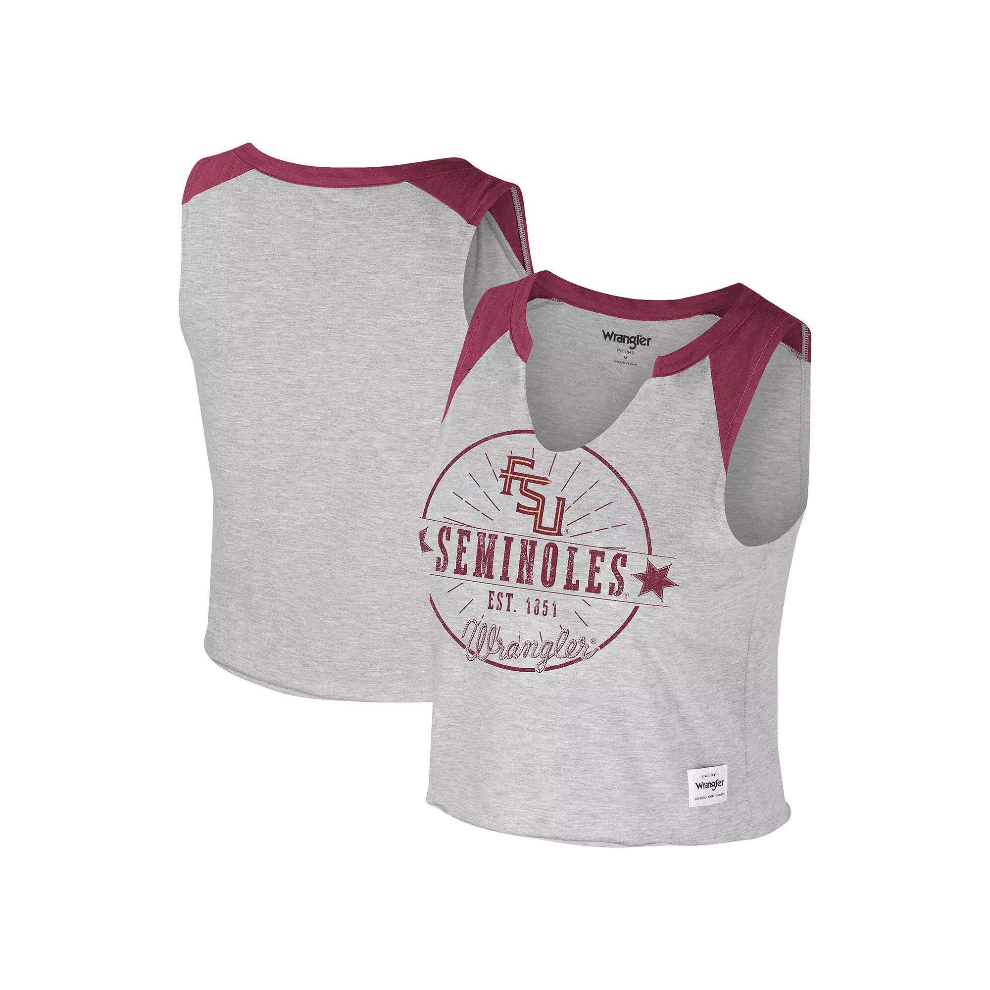 Women's Colosseum x Wrangler Heather Gray Florida State Seminoles Vintage Muscle Cropped T-Shirt, Size: XL, Grey Product Image