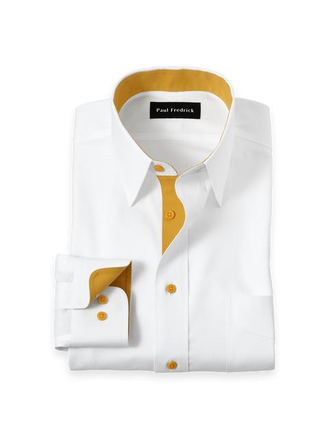 Comfort Stretch Non-Iron Solid Dress Shirt With Contrast Trim - White/gold Product Image