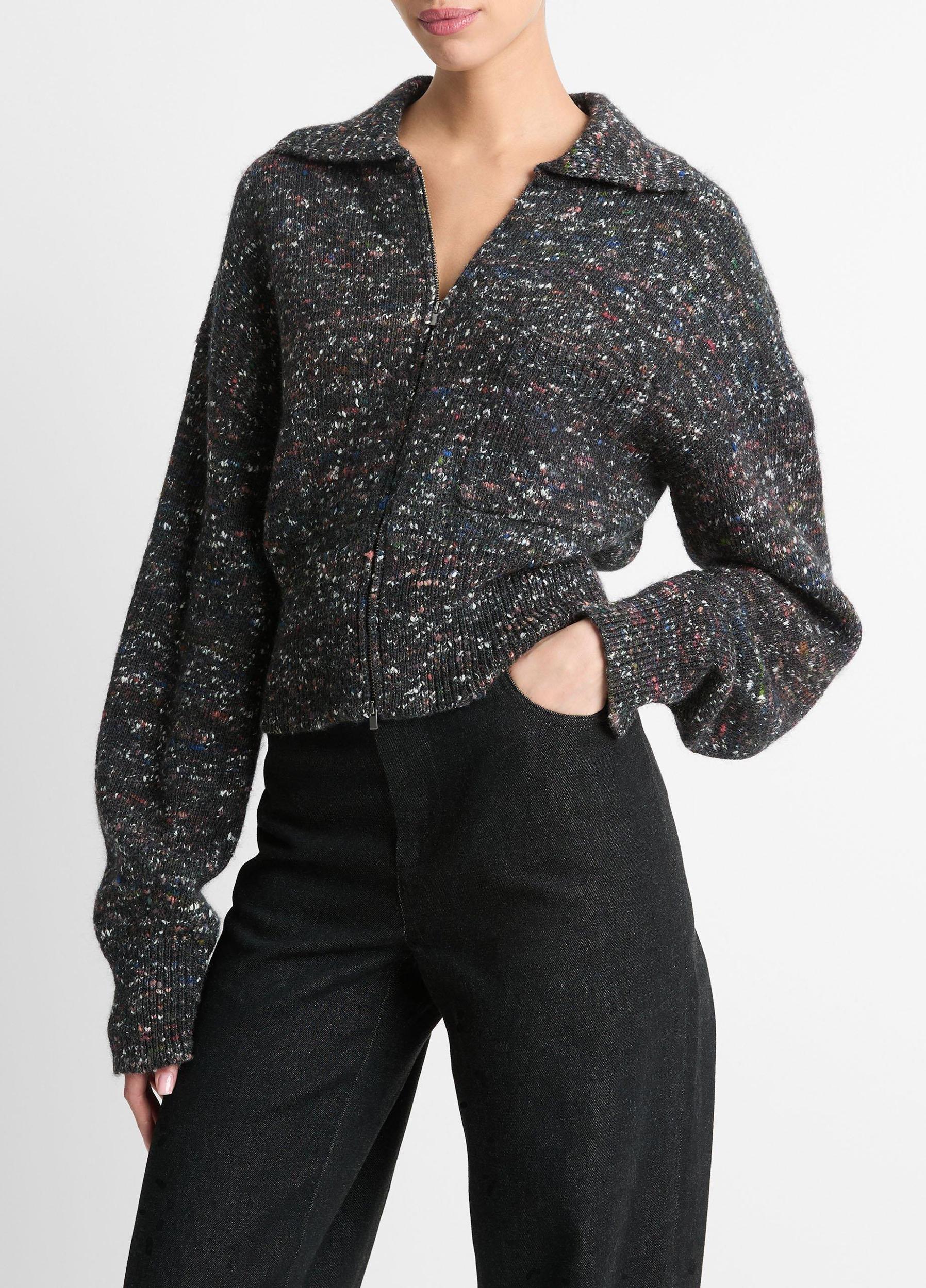 Italian Wool-Silk Donegal Cardigan Jacket Product Image