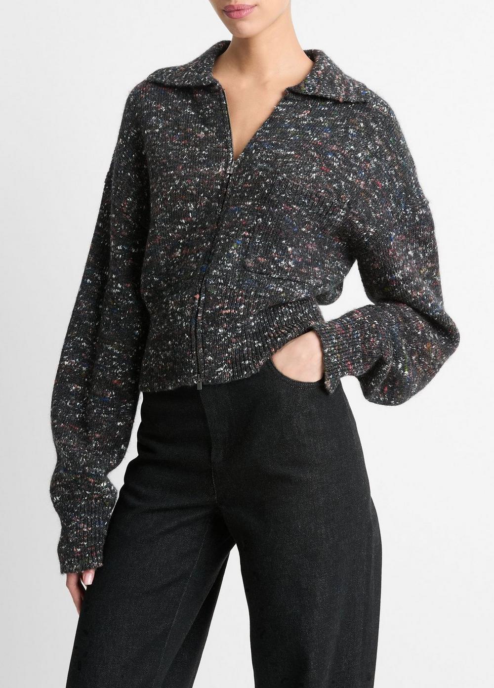 Italian Wool-Silk Donegal Cardigan Jacket Product Image