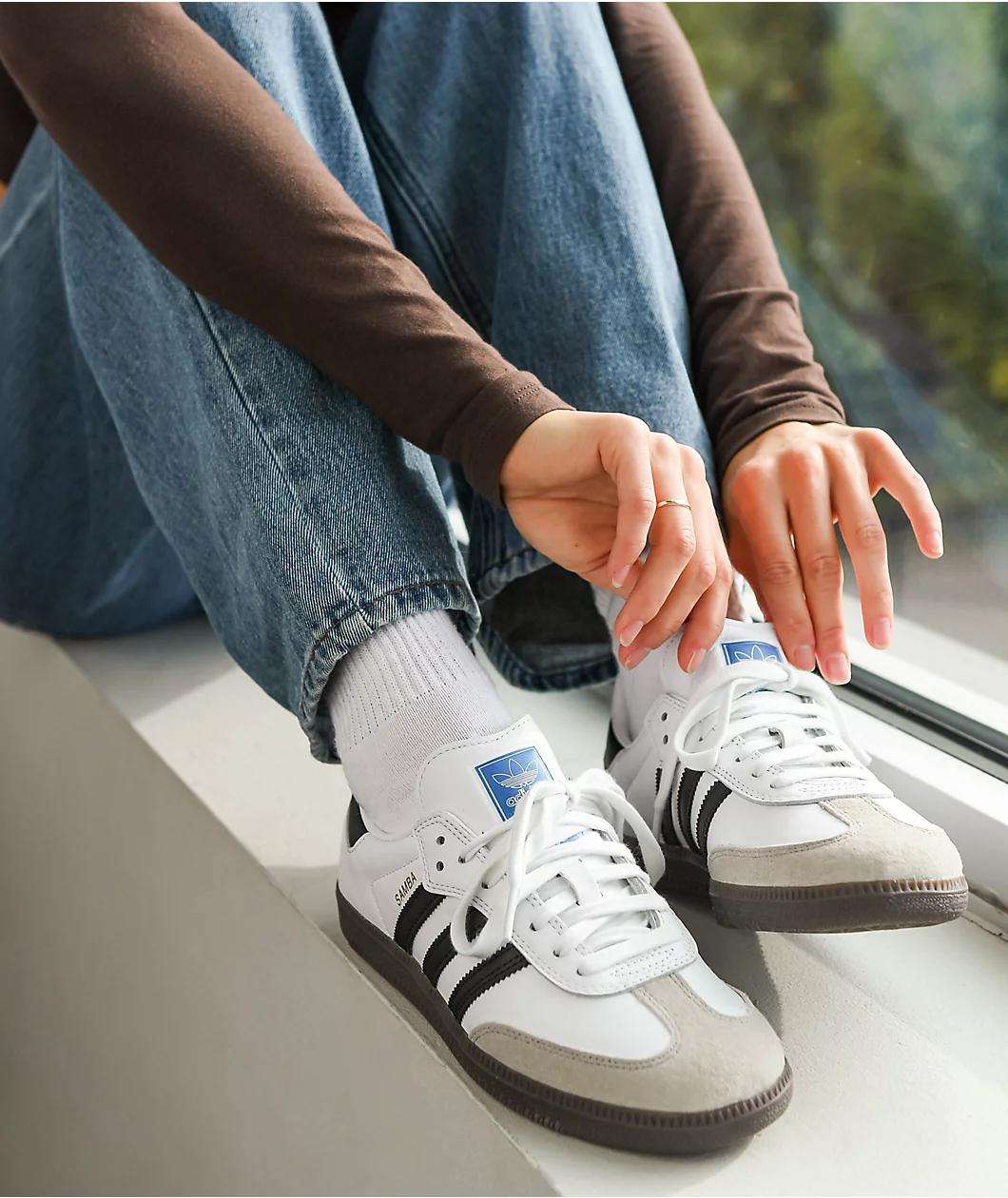 adidas Samba ADV White, Black & Gum Skate Shoes Product Image