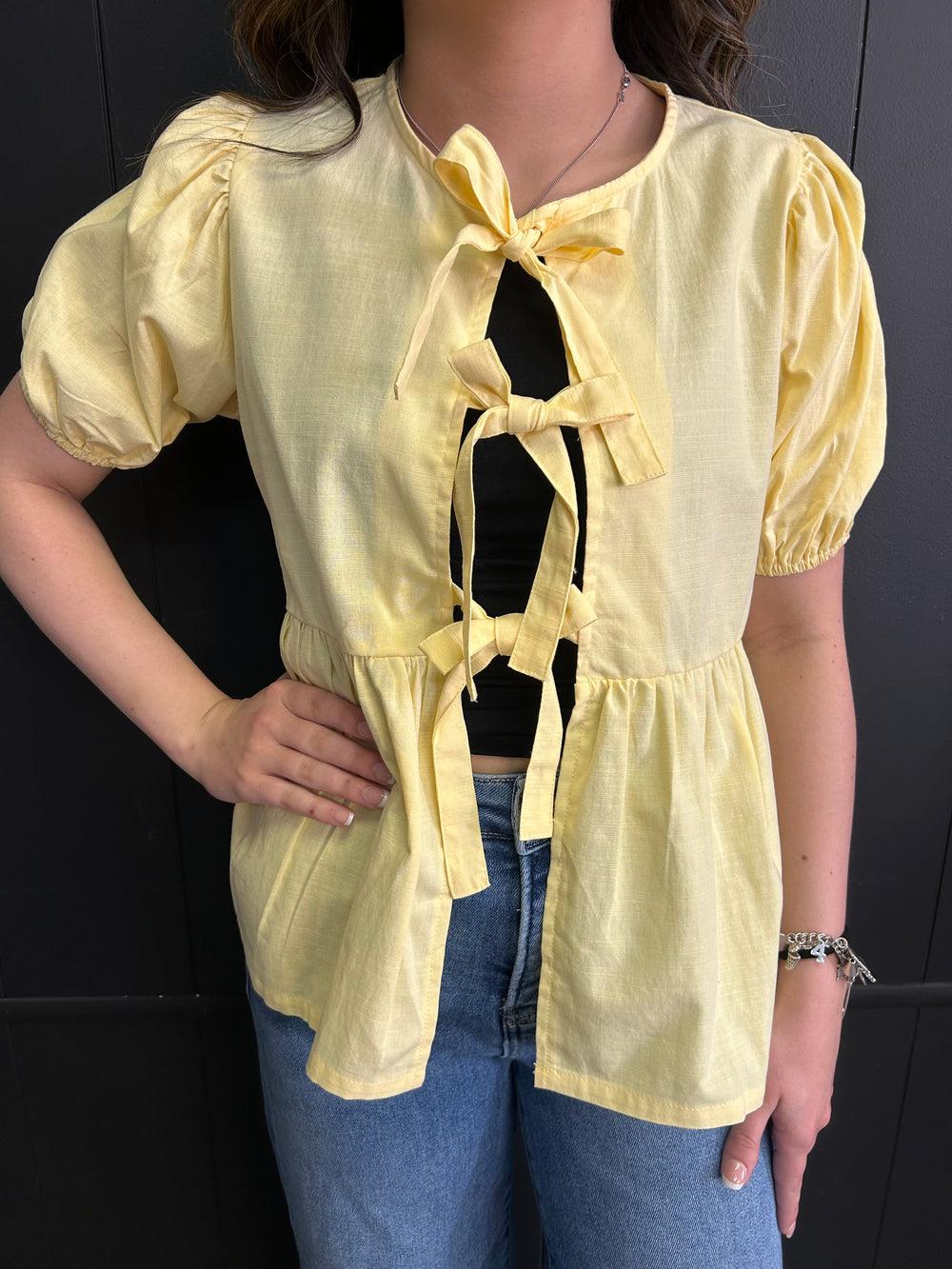 Short Sleeve Woven Front Bow Tie Top - 5 Colors* Product Image