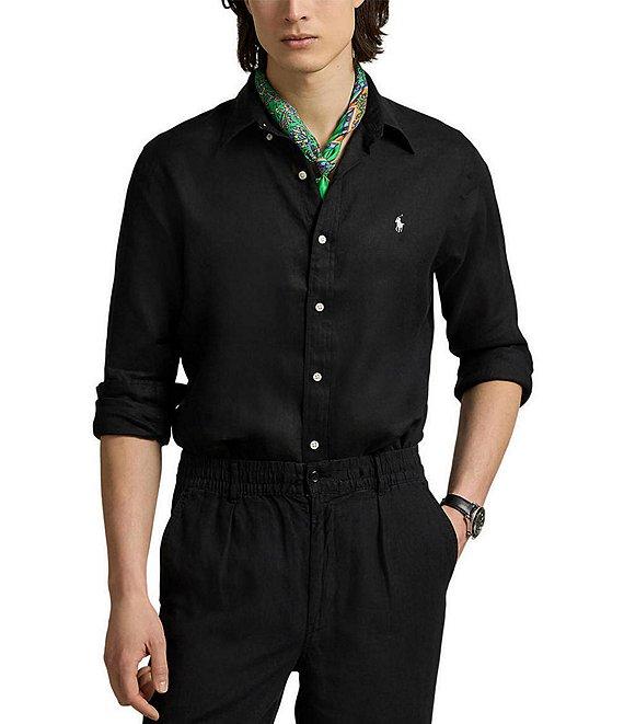 Polo Ralph Lauren Piece Dye Solid Linen Long Sleeve Woven Shirt Product Image