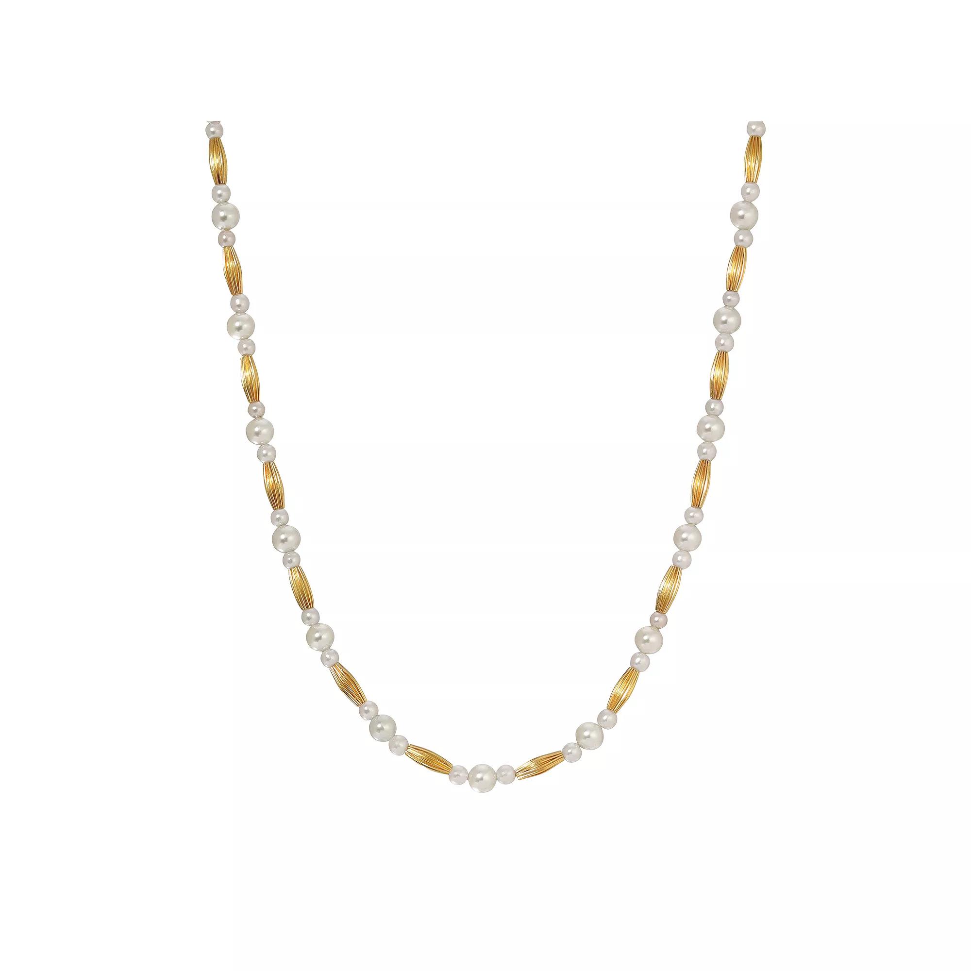 1928 Gold Tone Faux Pearl Necklace, Womens, White Product Image