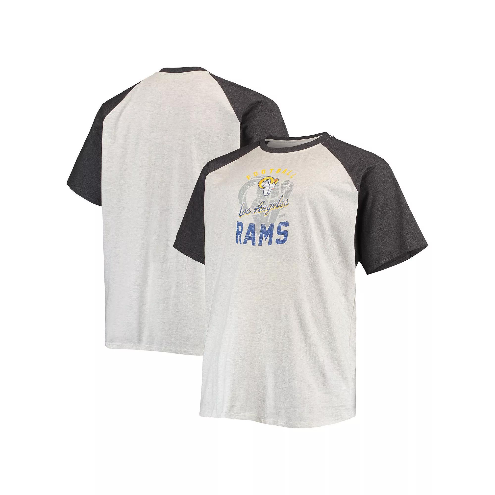 Men's Oatmeal/Heathered Charcoal Los Angeles Rams Big & Tall Raglan T-Shirt, Size: 5XB, Team Product Image