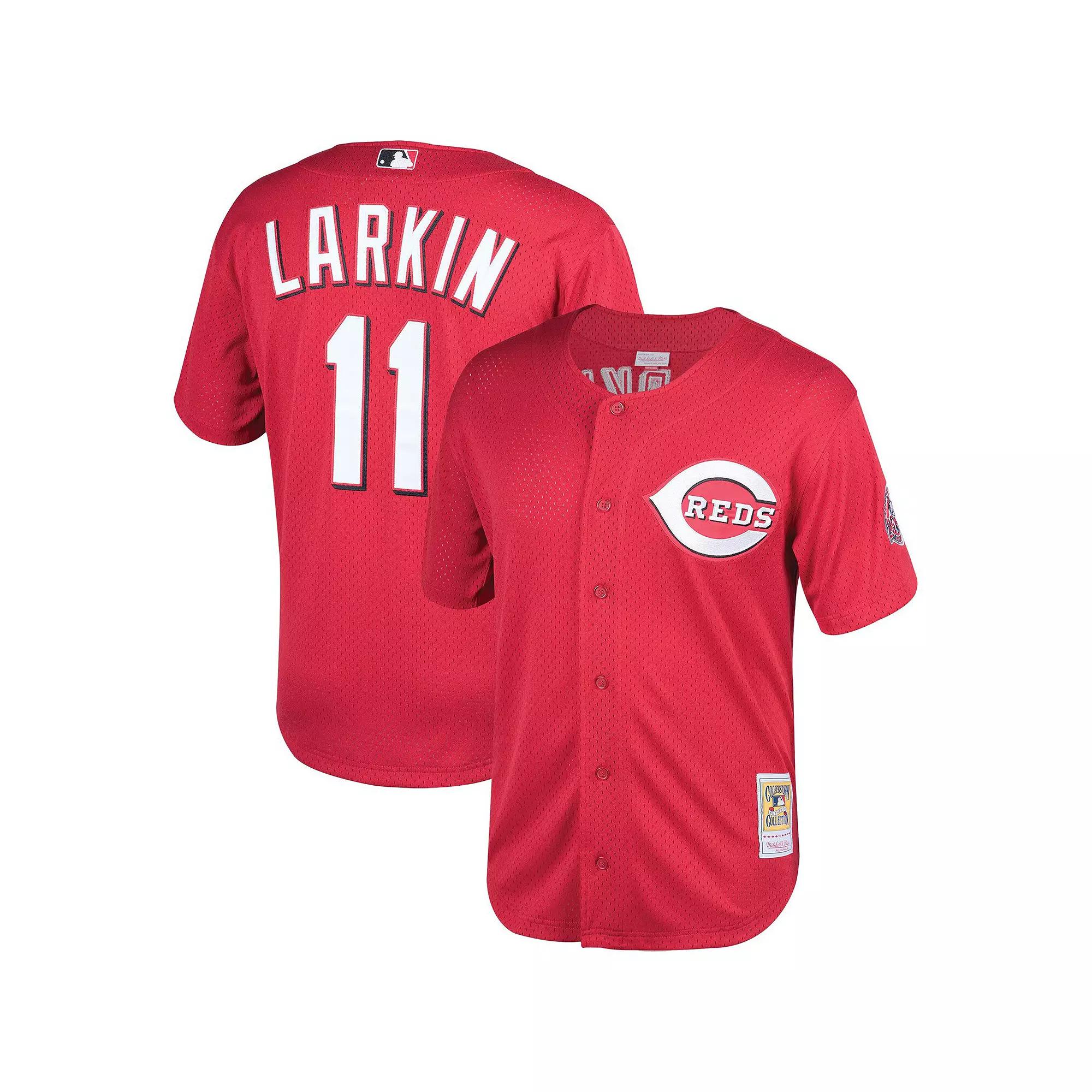 Men's Mitchell & Ness Barry Larkin Red Cincinnati Throwback Reds Cooperstown Mesh Batting Practice Jersey,  Product Image