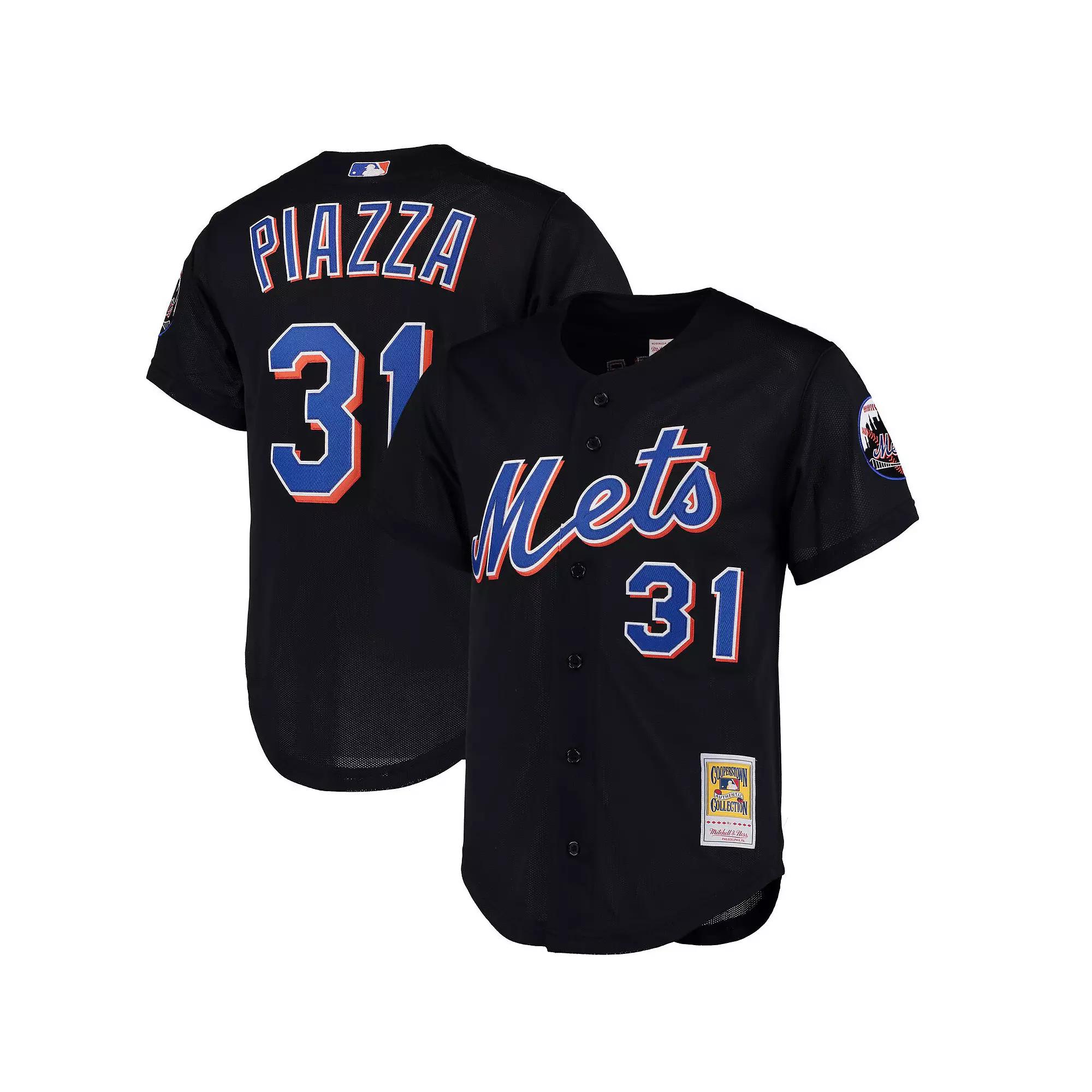Men's Mitchell & Ness Mike Piazza Black New York Mets Cooperstown Collection Mesh Batting Practice Button-Up Jersey,  Product Image