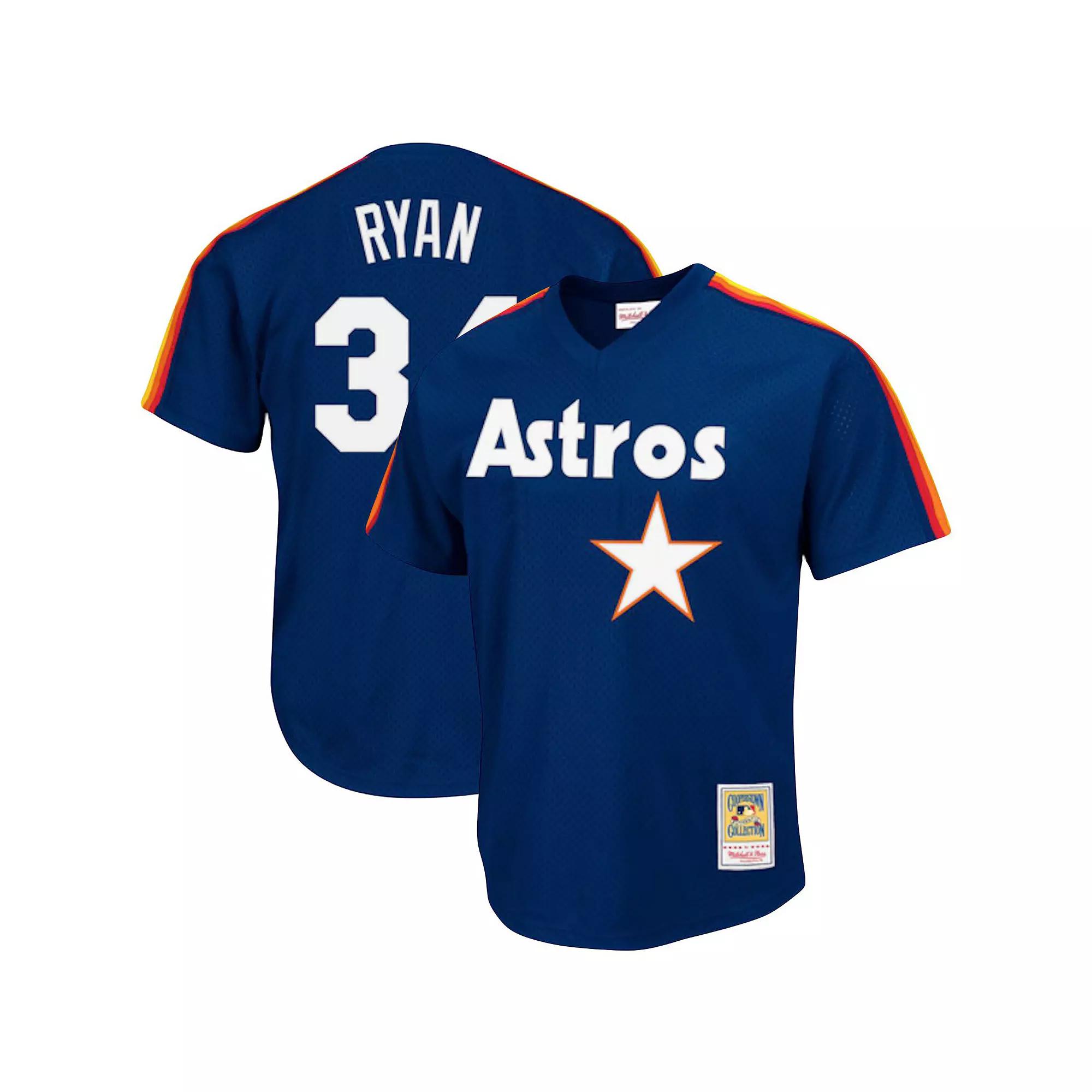 Men's Mitchell & Ness Nolan Ryan Navy Houston Astros Cooperstown Collection Big & Tall Mesh Batting Practice Jersey, Size: XLT, Blue Product Image