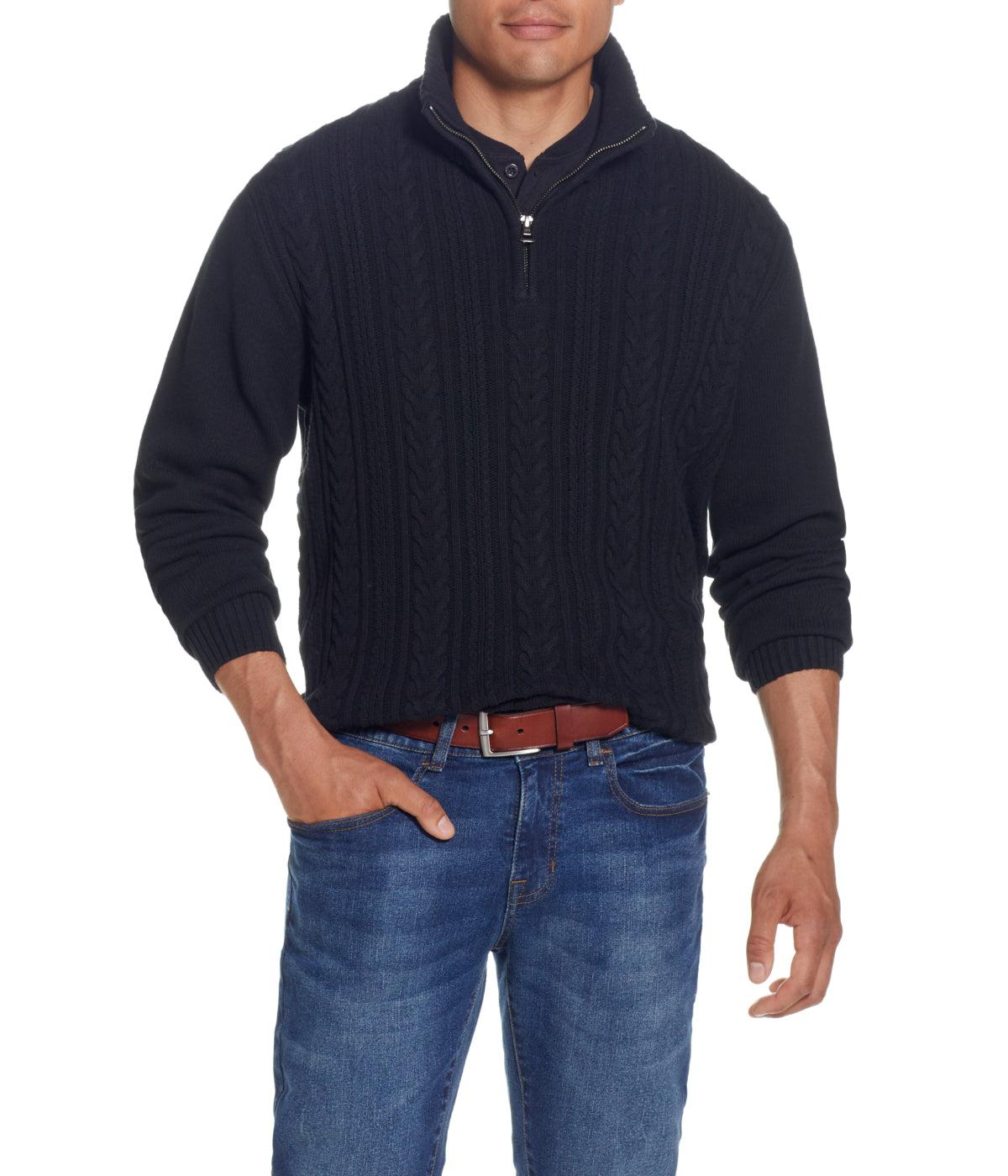 Cable Knit Quarter Zip Sweater Black Product Image