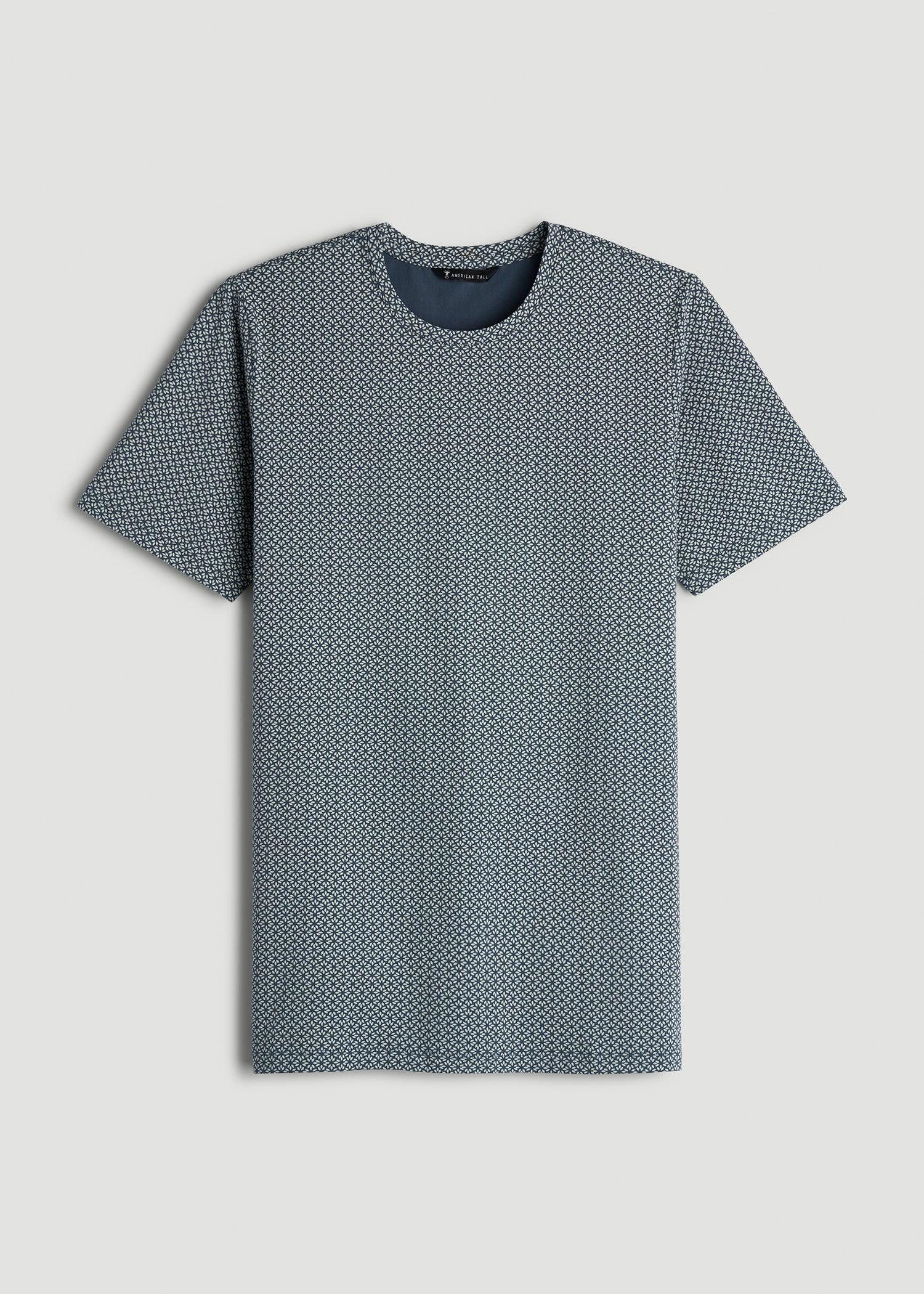 Stretch Pima Cotton Printed Tee for Tall Men in Grey and Blue Geometric Male Product Image