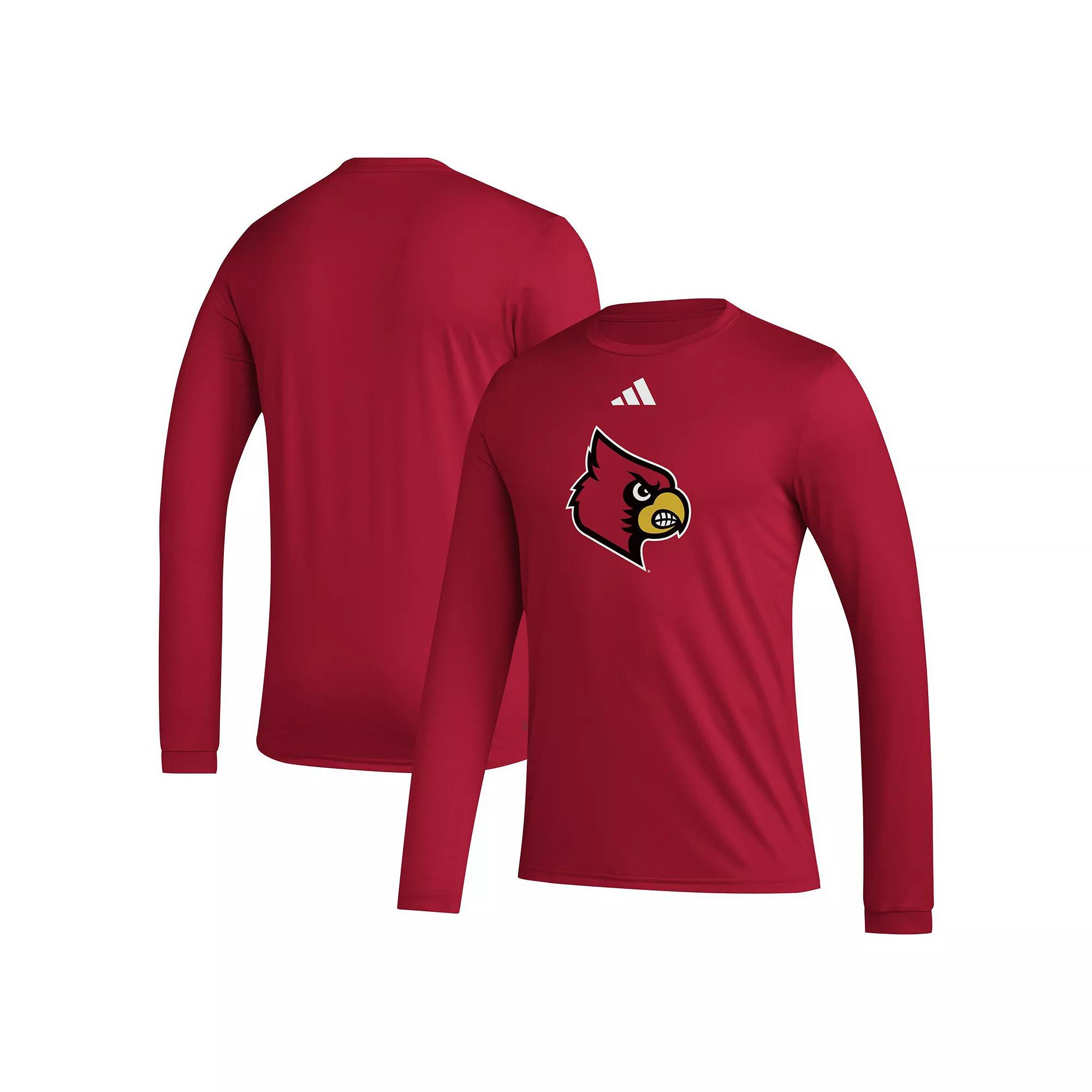 Men's adidas Red Louisville Cardinals Primary Locker Logo Pre-Game Long Sleeve T-Shirt,  Product Image