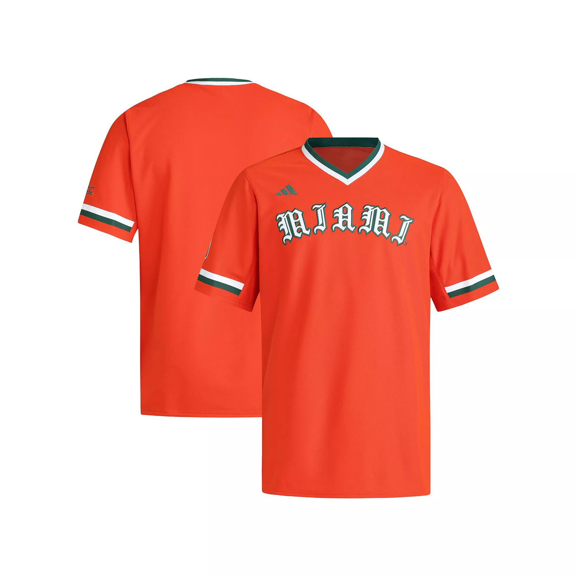 Men's adidas Orange Miami Hurricanes V-Neck Baseball Jersey,  Product Image