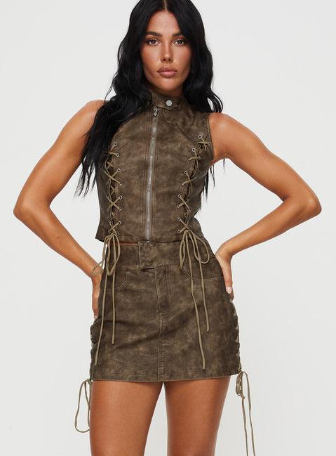Ceejay Faux Leather Mini Skirt Brown Product Image