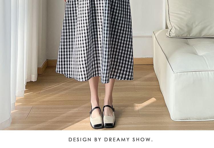 Maternity Strapless Plaid Midi A-Line Dress / Plain Cardigan / Set Product Image