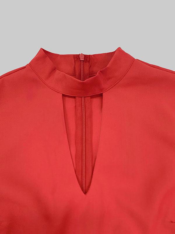 Long Sleeves Loose Buttoned Hollow Solid Color Split-Joint Round-Neck Maxi Dresses Product Image