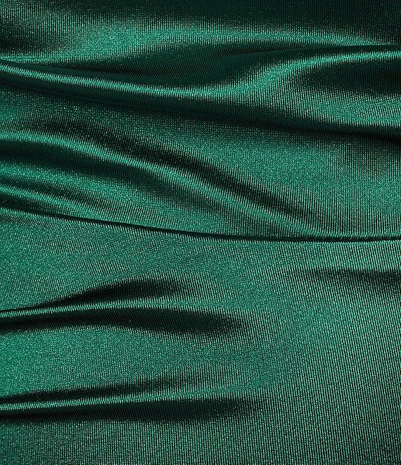 B. Darlin Satin Cowl Neck Shirred Lace-Up Back Long Dress Product Image