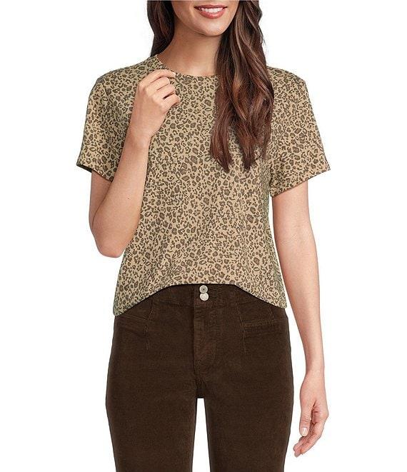 Lucky Brand Classic Crew Neck Short Sleeve Leopard Print Top Product Image