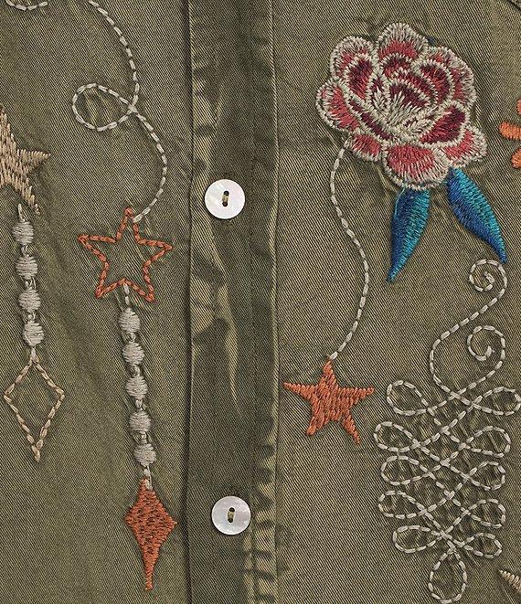 Karyn Seo Athena Chambray Doodle Embroidered Long Sleeve Button Front Shirt Product Image