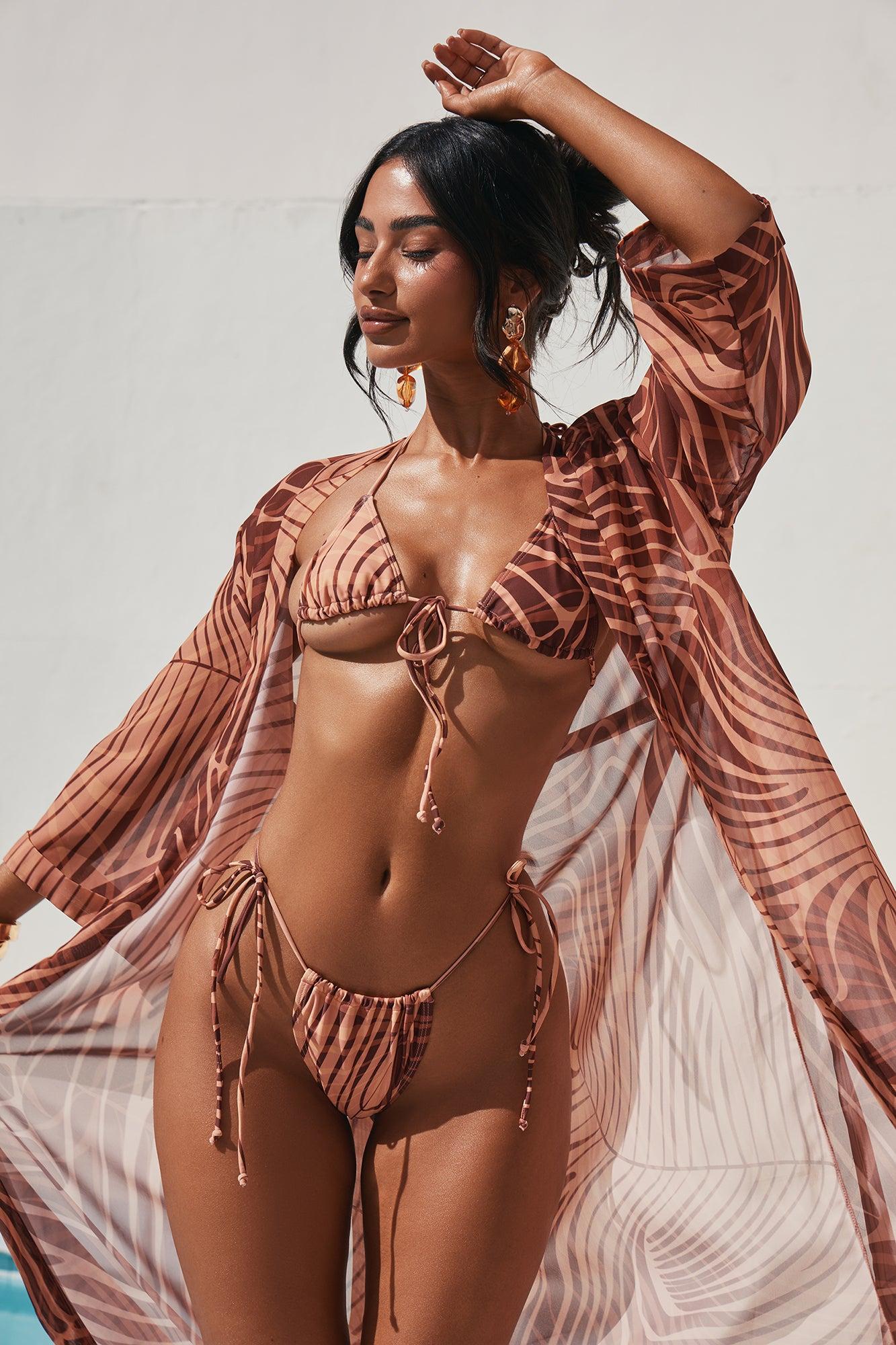 Summer Spritz II 3 Piece Bikini Kimono Set - Brown/combo Product Image