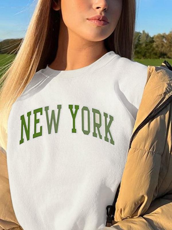 Simple Letter Print Drop Shoulder Sweatshirt Product Image
