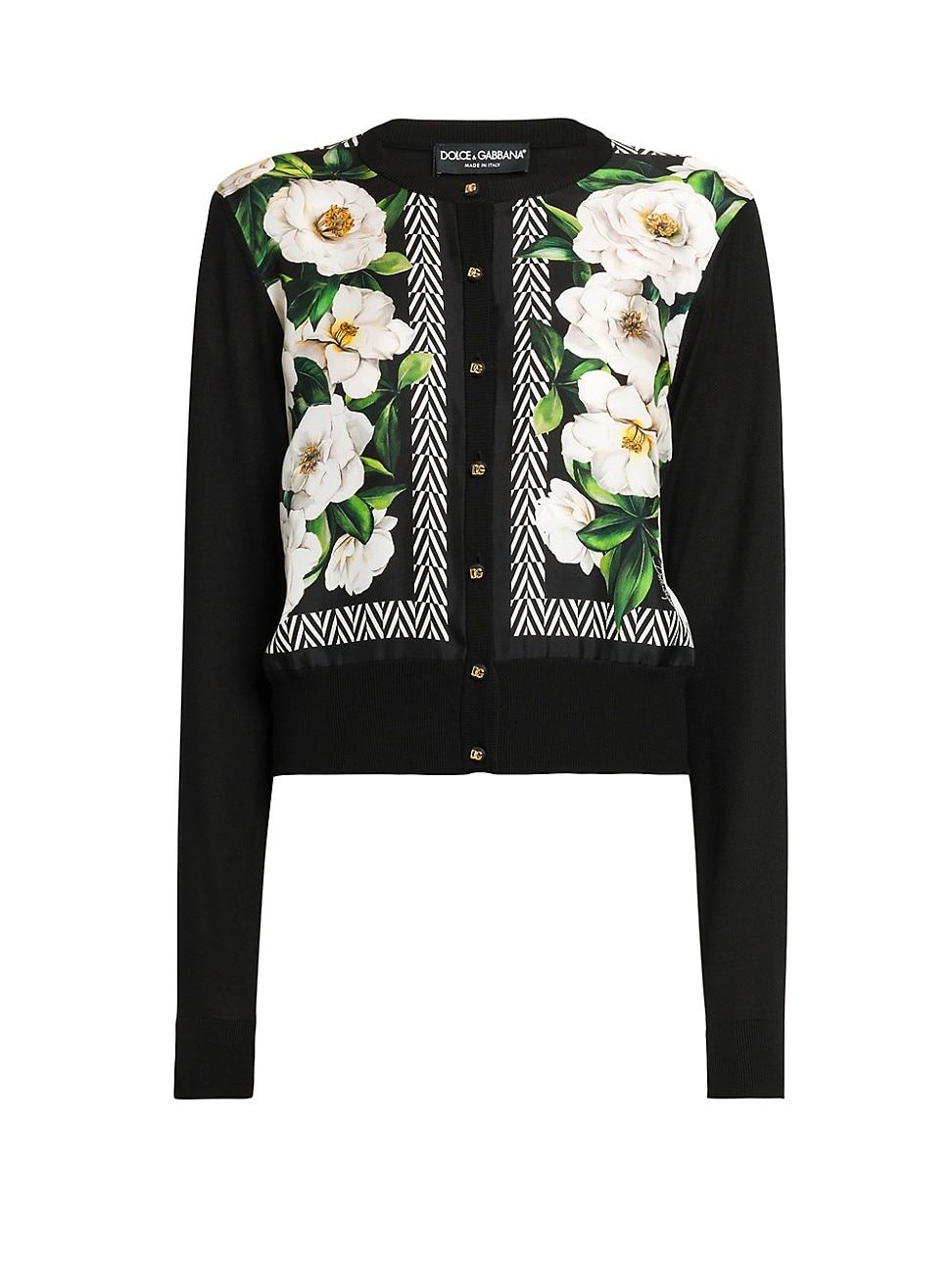 Womens Gardenia Silk Crewneck Cardigan Product Image