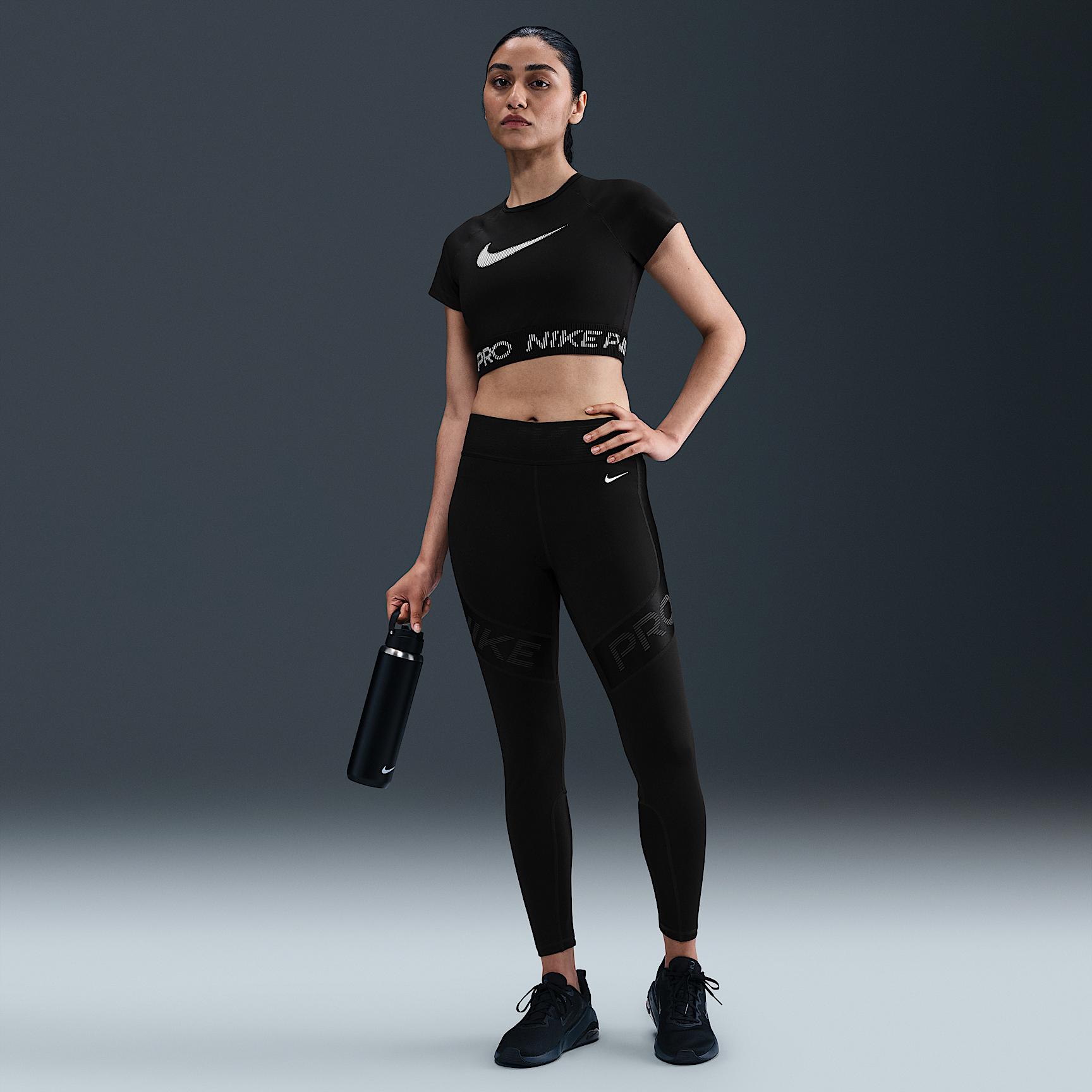 Womens Nike Pro Dri-FIT Short-Sleeve Cropped Graphic Top | HV3673-010 Product Image