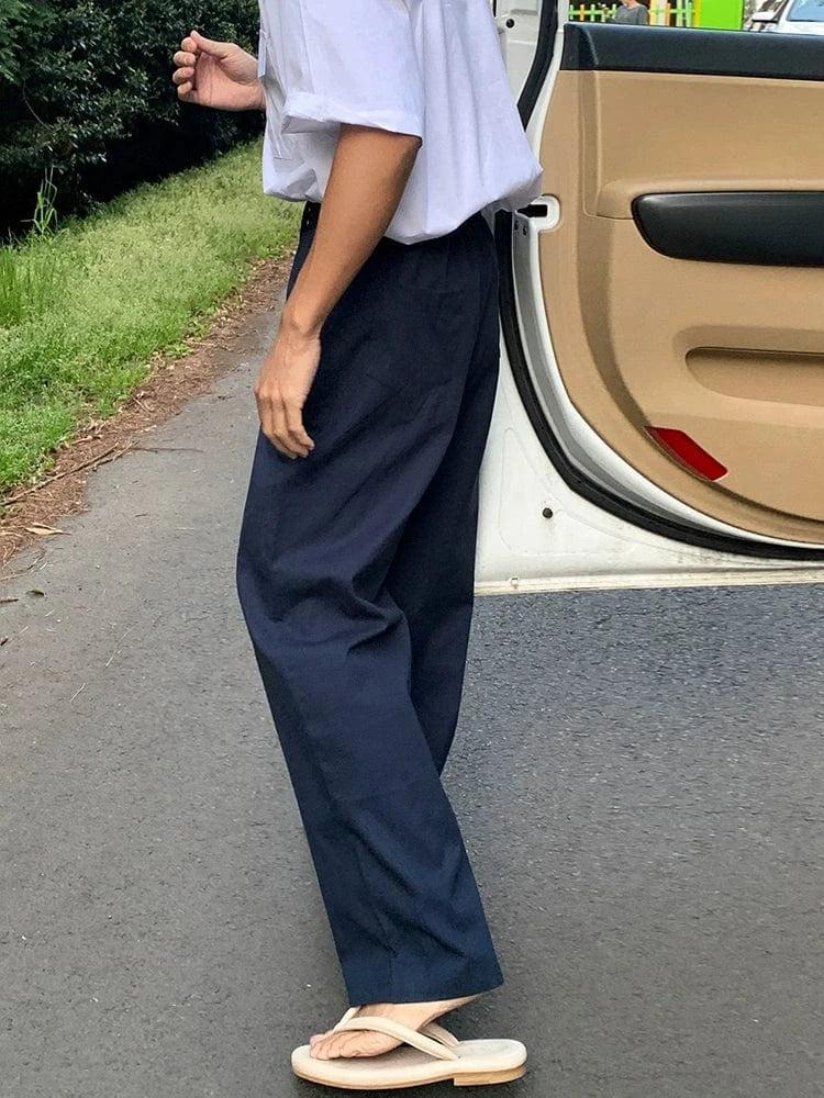 RT No. 11508 BLUE LINEN CASUAL PANTS Product Image