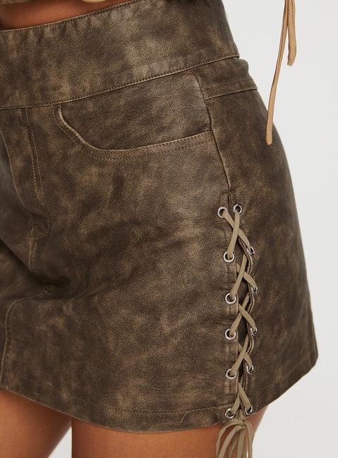 Ceejay Faux Leather Mini Skirt Brown Product Image