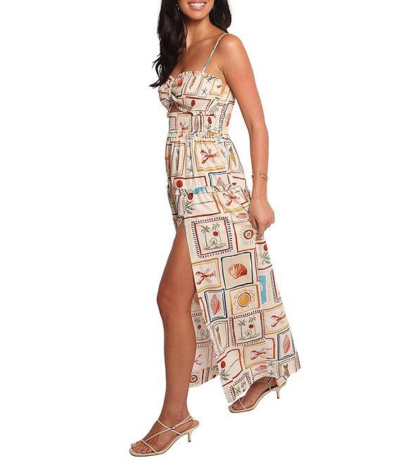 Petal & Pup Hana Sardinia Print Sweetheart Neck Sleeveless Cut-Out Shirred Maxi Dress Product Image