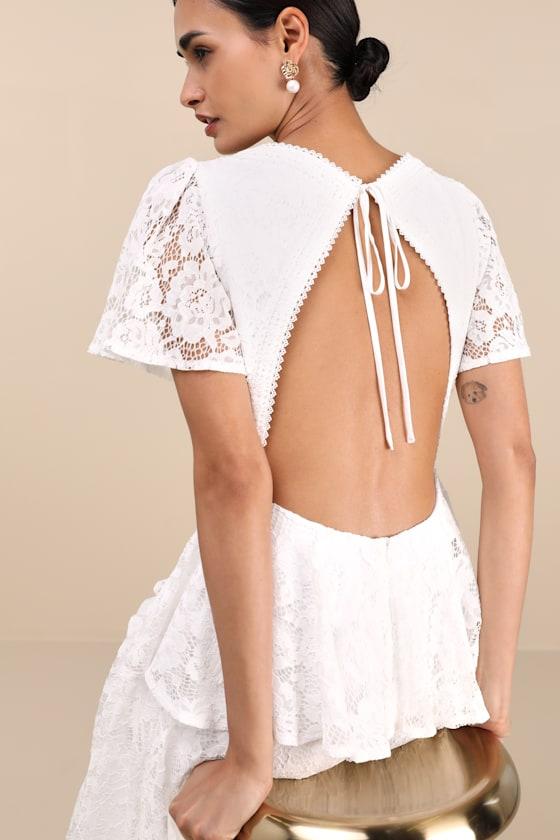 Delana White Crochet Lace Tiered Midi Dress Product Image