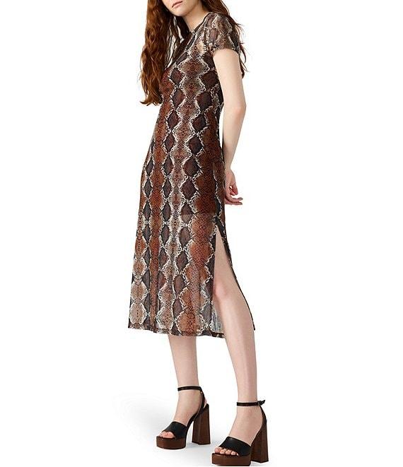 Steve Madden Nola Snake Print Crew Neck Short Sleeve Mesh Midi Dress Product Image