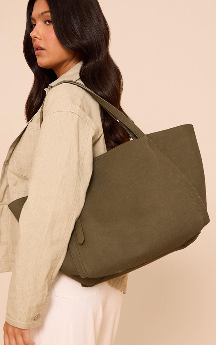 Olive Faux Suede Adjustable Strap Tote Bag Product Image