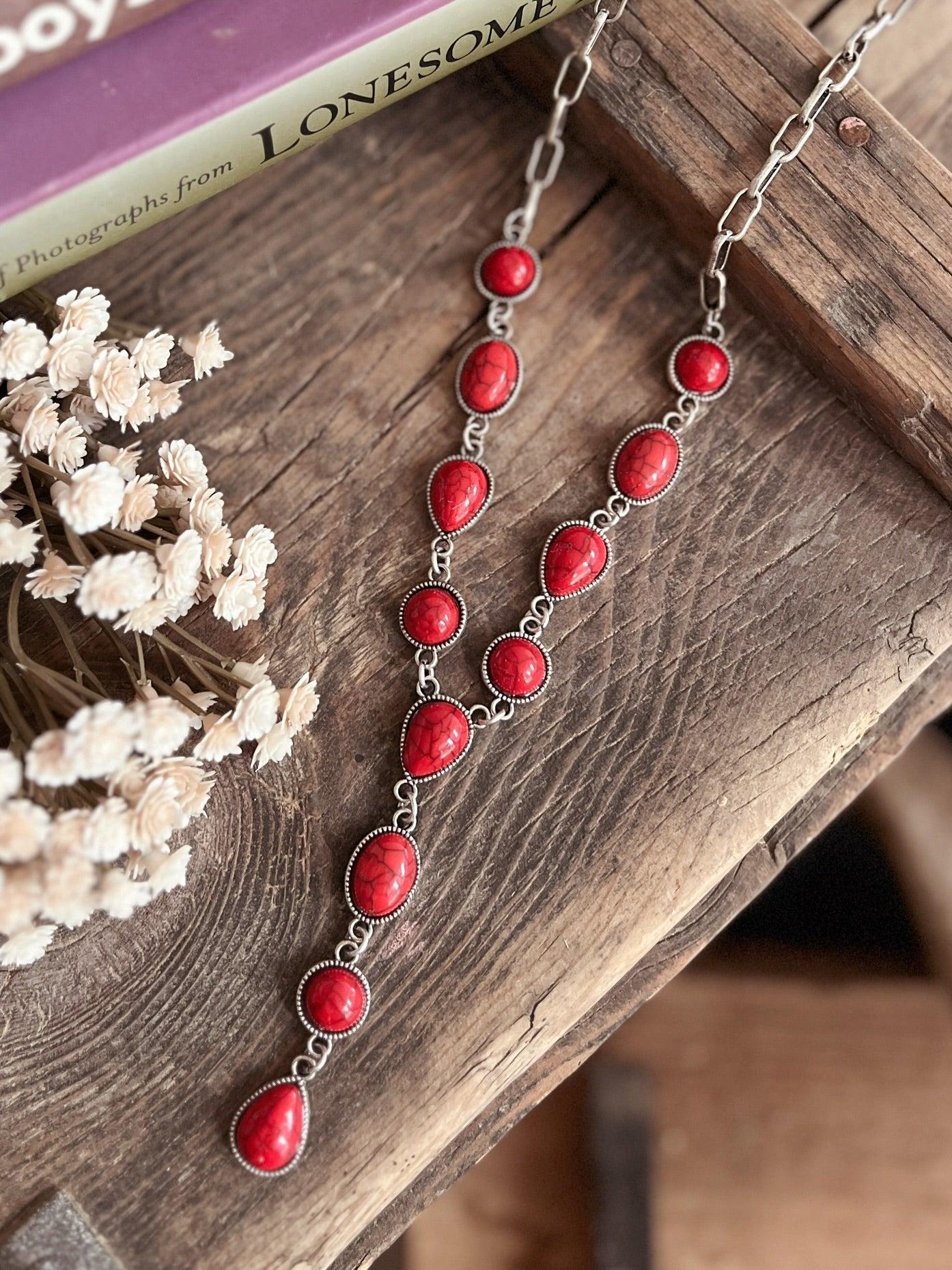 12 Stone and Chain Lariat Necklace - 4 Colors Product Image