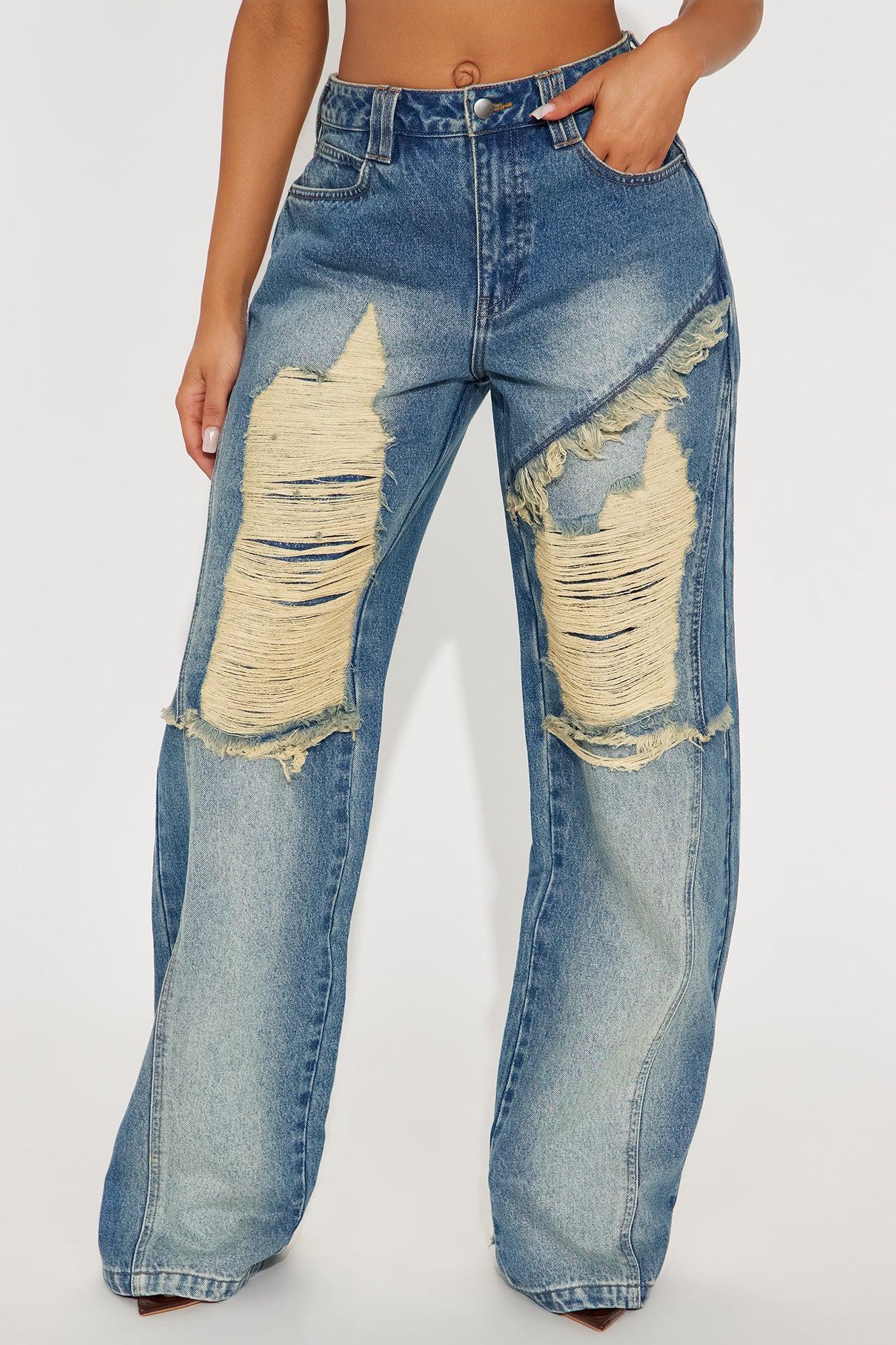 Work For It Ripped Wide Leg Jeans - Medium Wash Female Product Image