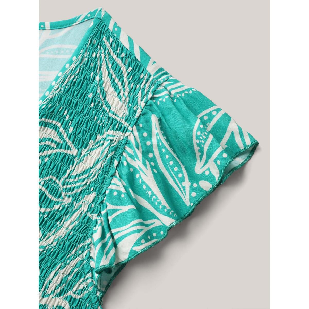 Plus Size Rayon Leafy Print Shirred Midi Dress Arctic Women V-neck Cap Sleeve Curvy BloomChic 30/6X Product Image