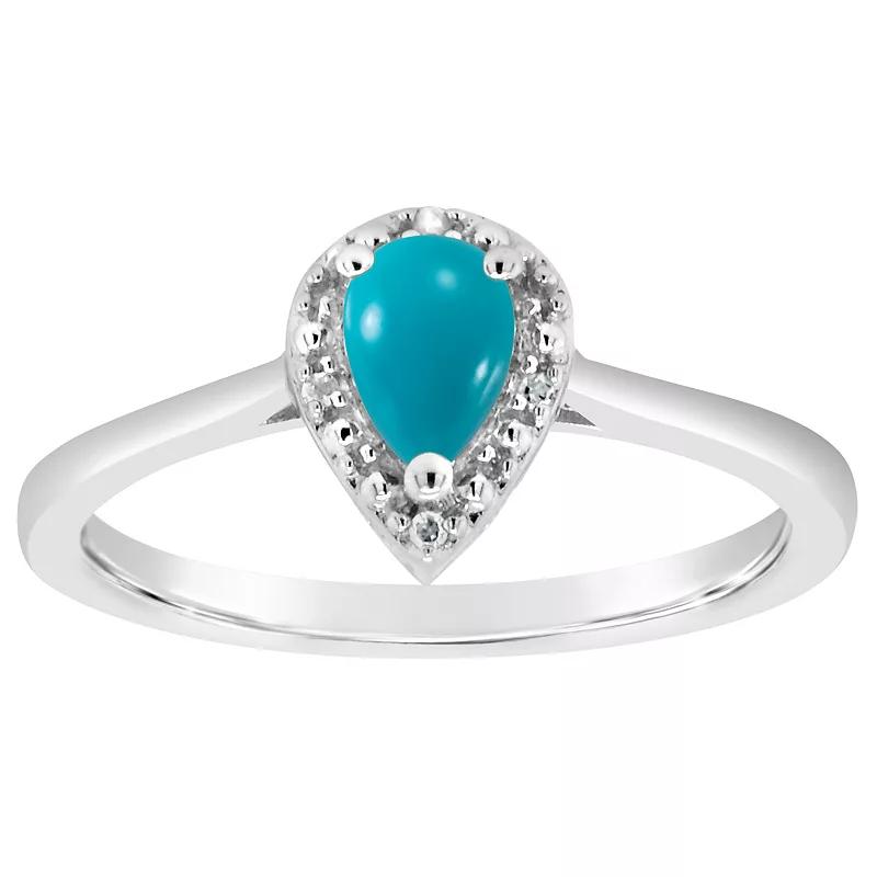 Celebration Gems Sterling Silver 6 mm x 4 mm Pear Shaped Labradorite & Diamond Accent Halo Ring, Women's,  Product Image