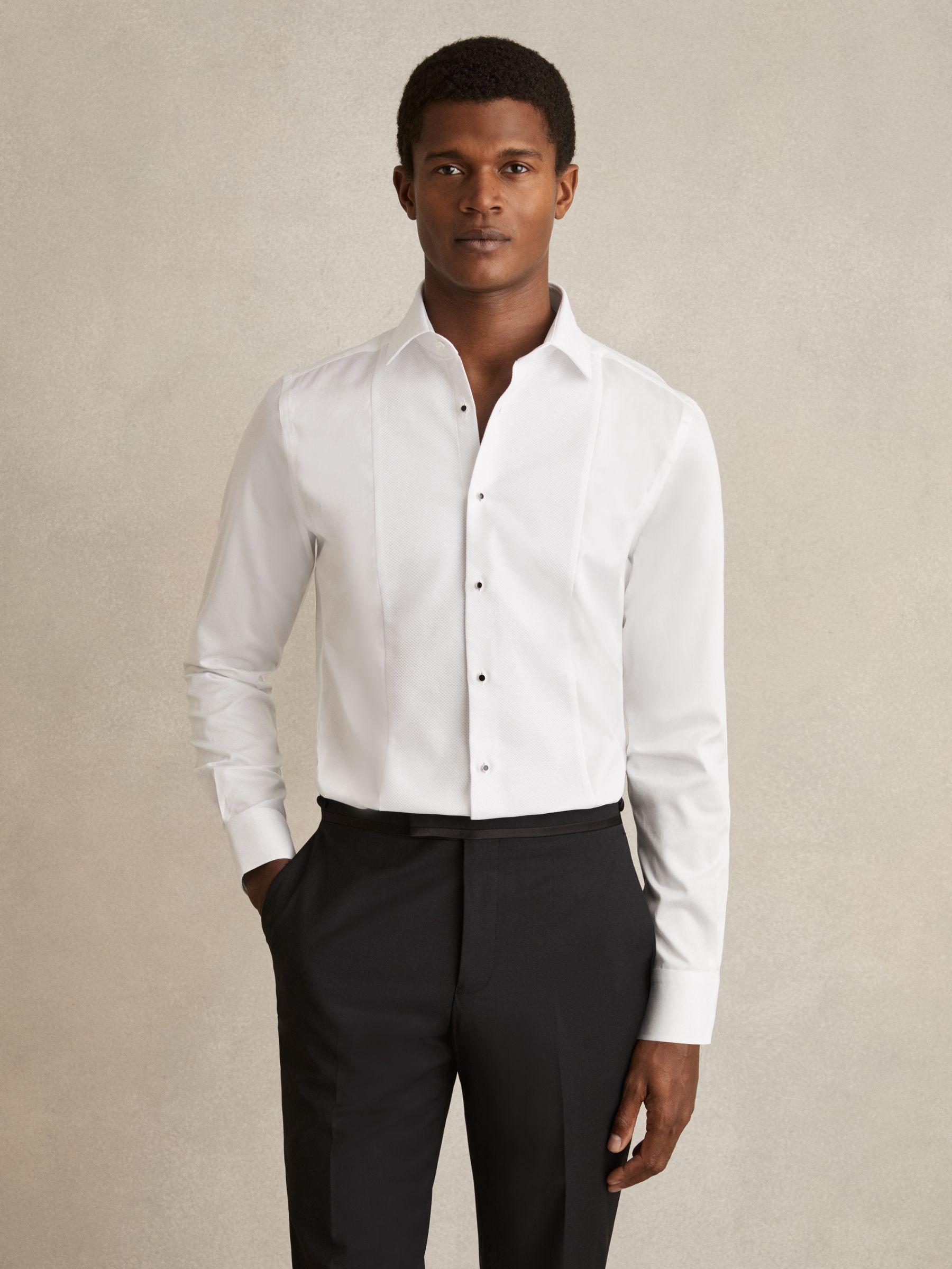 Regular Fit Cotton Double Cuff Dinner Shirt in White Product Image