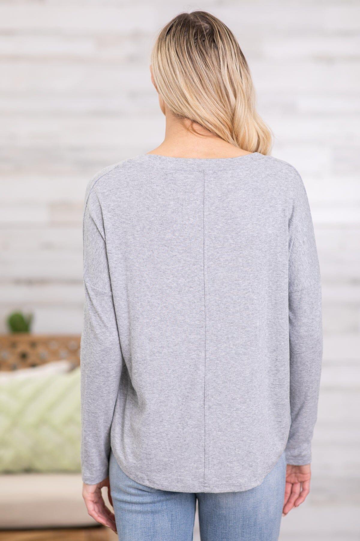 Grey V-Neck Long Sleeve Top Product Image