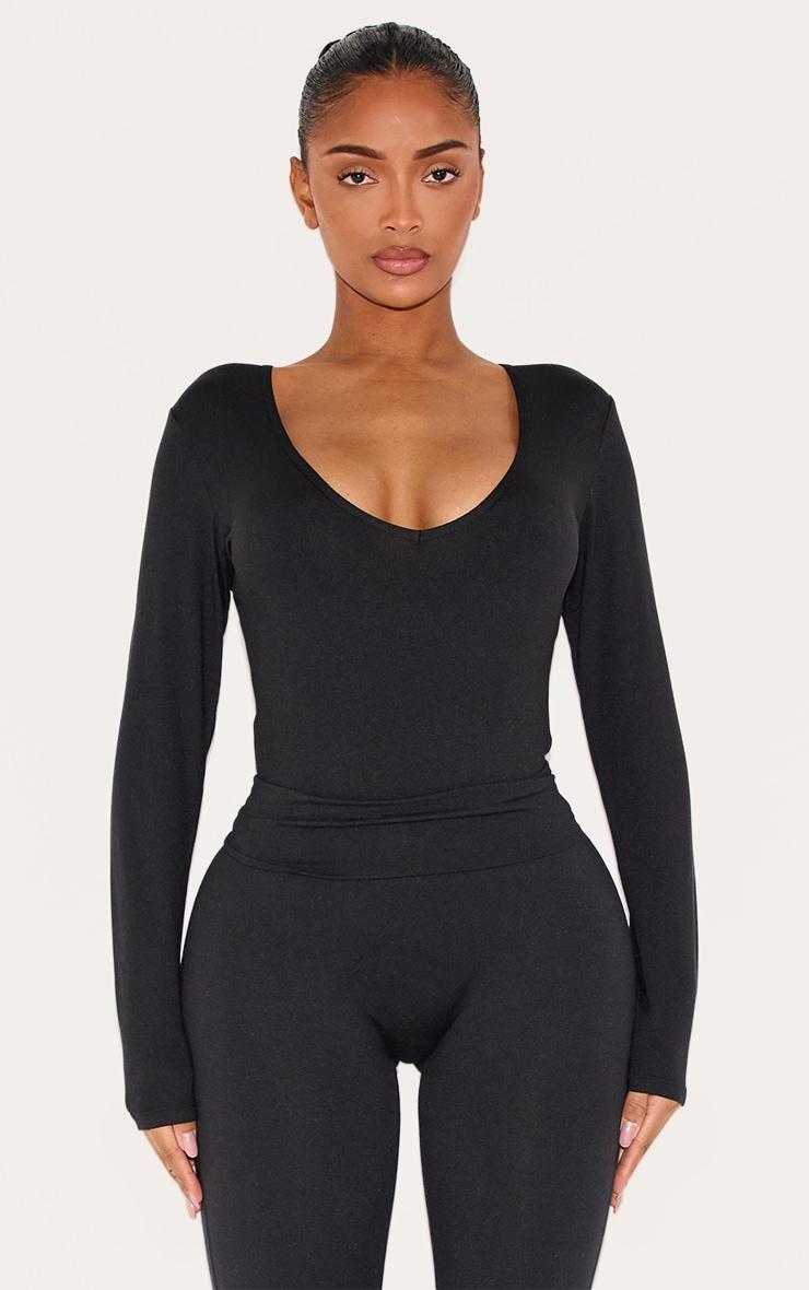 Shape Black Sculpted V Neck Long Sleeve Bodysuit Product Image